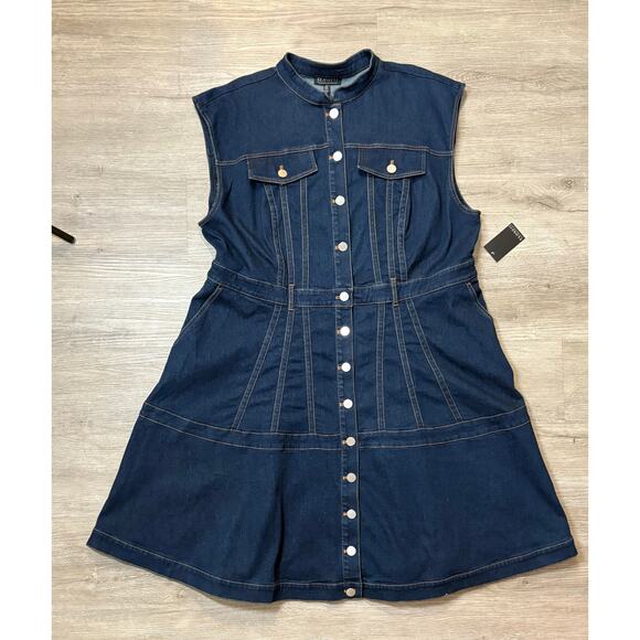 NWT ELOQUII Fit Flare Denim Midi Dress Dark Wash Stretch Casual 3X 24 Plus Curvy - Picture 7 of 11